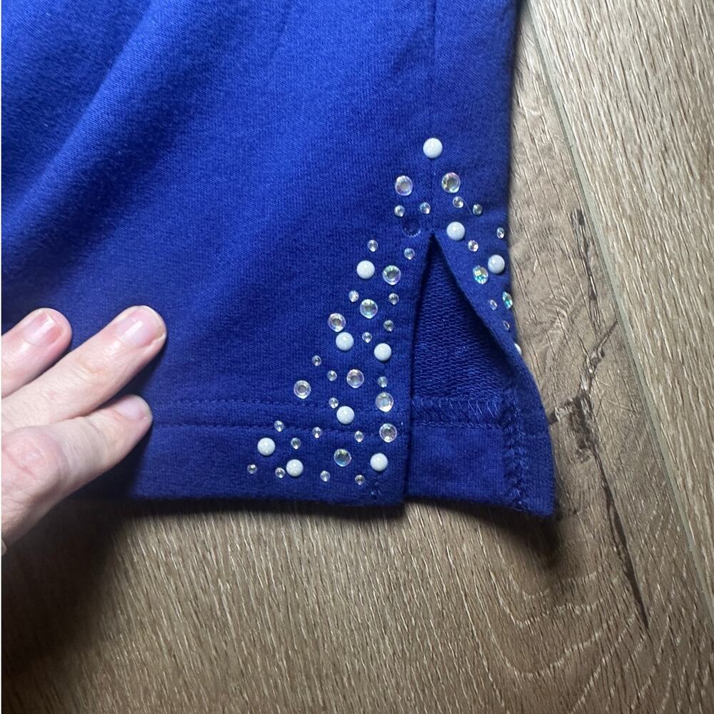 Quacker Factory Capri Pants XXL Blue Pull On Elastic Waist Sequin Hem - Picture 9 of 10